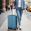 Lightweight blue 20-inch hardside luggage with 360° spinner wheels, perfect for travel convenience and storage.
