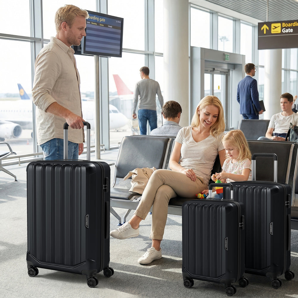 3-Piece Hardside Luggage Set (20/24/28 Inch) Lightweight with 3-Digital Lock-Black - Gallery View 1 of 11