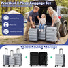 3-piece gray hardside luggage set with nesting design for space-saving storage, featuring 360° spinner wheels and.