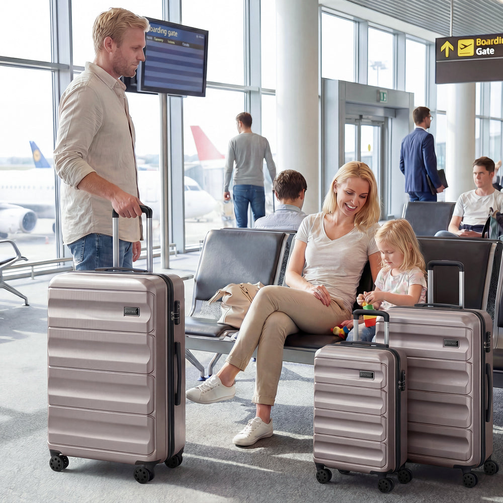 3-Piece Hardside Luggage Set 20/24/28 Inch Lightweight Hardside Suitcases-Pink - Gallery View 1 of 11