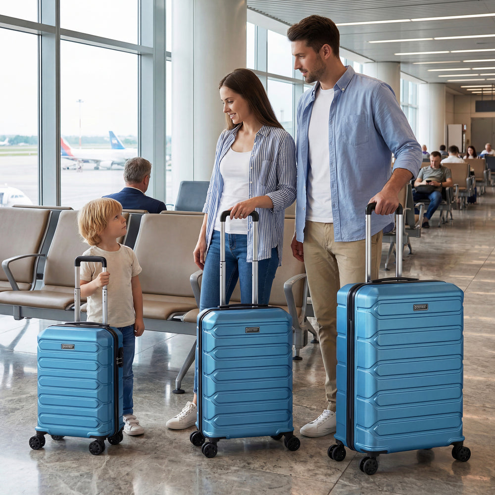 3-Piece Hardside Luggage Set Lightweight Hardside Suitcases with 8-Spinner Wheels-Blue - Gallery View 1 of 11