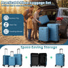 3-piece blue hardside luggage set with nesting design, 360° spinner wheels, and secure 3-digit lock for travel.