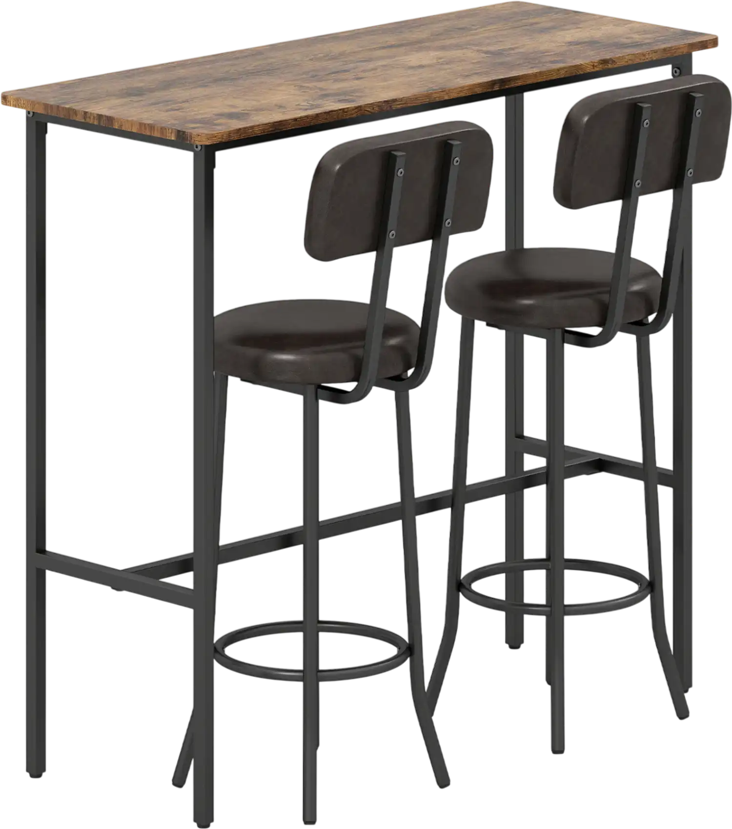 Costway 3-Piece Industrial Bar Table Set w/ 2 Upholstered Stools Footrests 16368363 New
