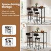 3-piece industrial bar table set in rustic brown with two upholstered stools, perfect for dining room space-saving.