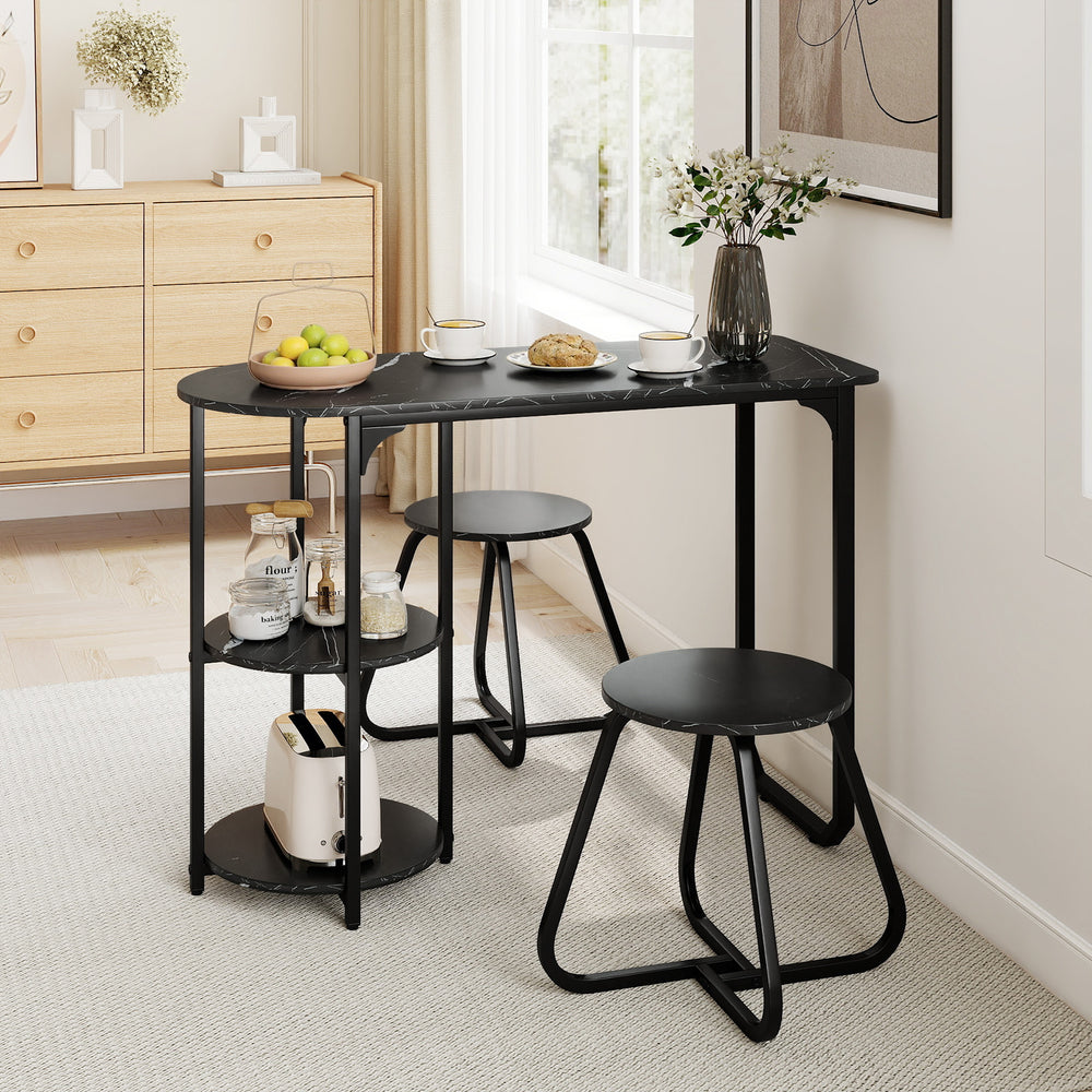 3-Piece Industrial Dining Table Set for Small Space-Black - Gallery View 1 of 10
