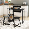 3-piece industrial dining table set in black with stools, featuring faux wood grain finish and space-saving design for.