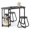 3-piece industrial dining table set in black with faux wood grain finish, includes table and 2 stools for small spaces.
