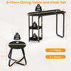 3-piece black industrial dining table set with 2 stools, featuring faux wood grain and adjustable foot pads for.