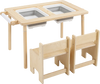 Kids activity table and chair set with adjustable height, solid wood legs, and removable storage bins for versatile play.