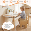 Kids activity table and chair set with adjustable height, solid wood legs, and dual-sided tabletop for versatile play.