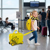Kids carry-on luggage set featuring a cheerful bee design, including a suitcase, backpack, and comfortable headrest for travel.