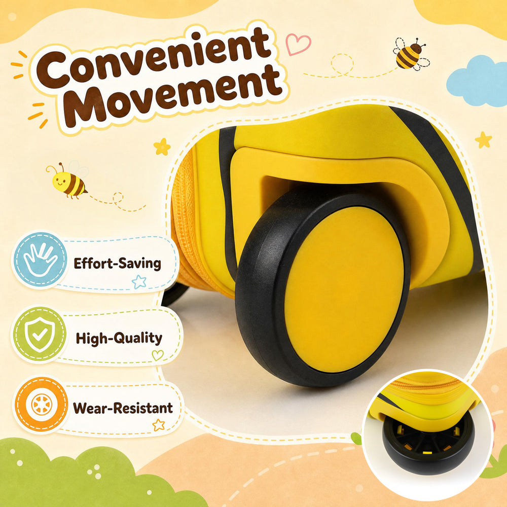 Close-up of the wear-resistant wheels on the 3-piece kids carry-on luggage set for smooth mobility and easy travel.