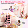 Kids vanity set with full-length mirror and jewelry armoire in pink, featuring ample storage for accessories and.