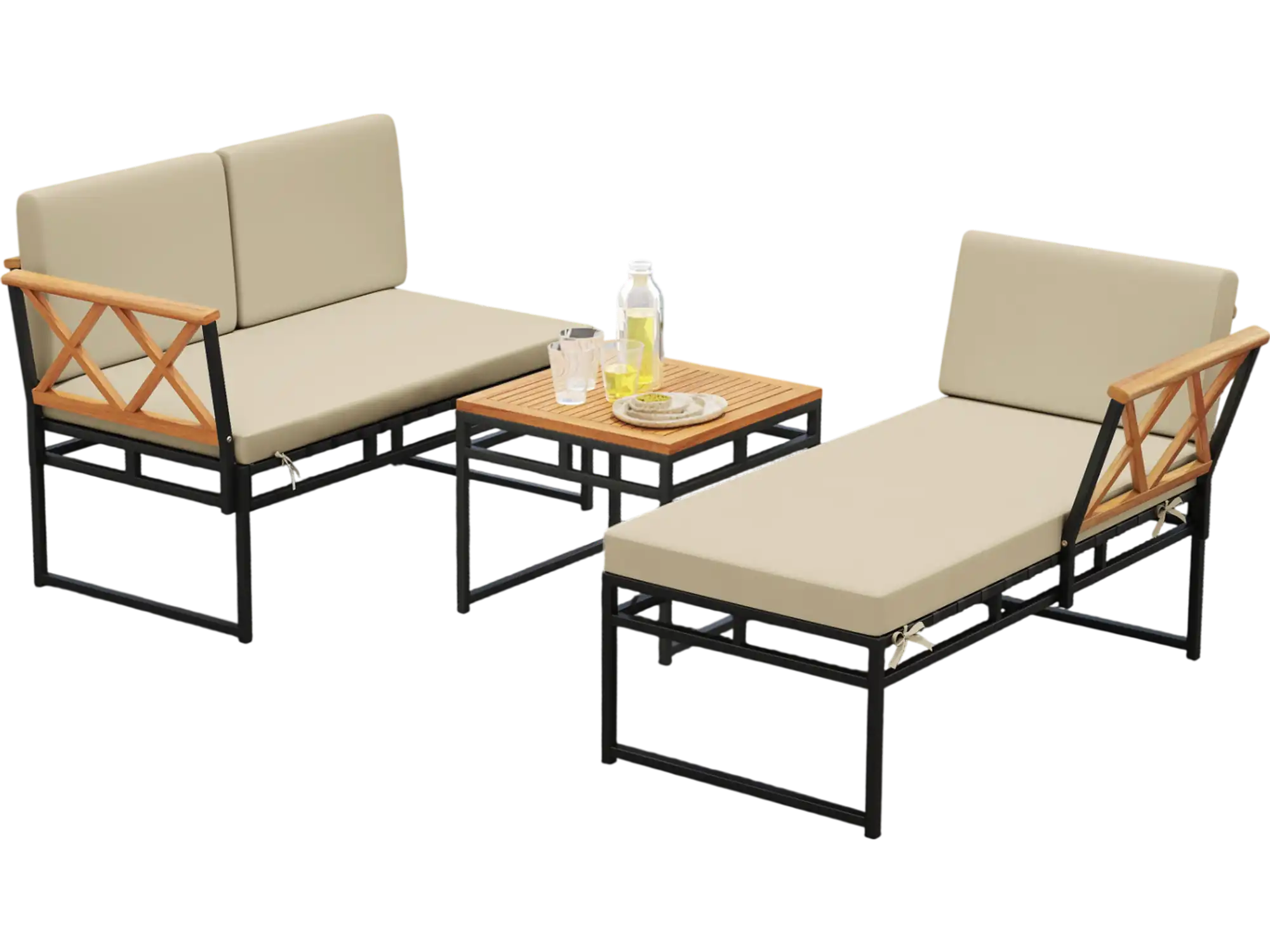 Costway 3-Piece L-Shaped Patio Furniture Set Beige 785426913 New