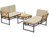 L-shaped 3-piece patio furniture set in beige with acacia wood accents, perfect for poolside relaxation.