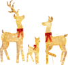 Lighted golden Christmas reindeer family set with 280 LED lights, motorized head-shaking, and festive bowknots for outdoor decor.