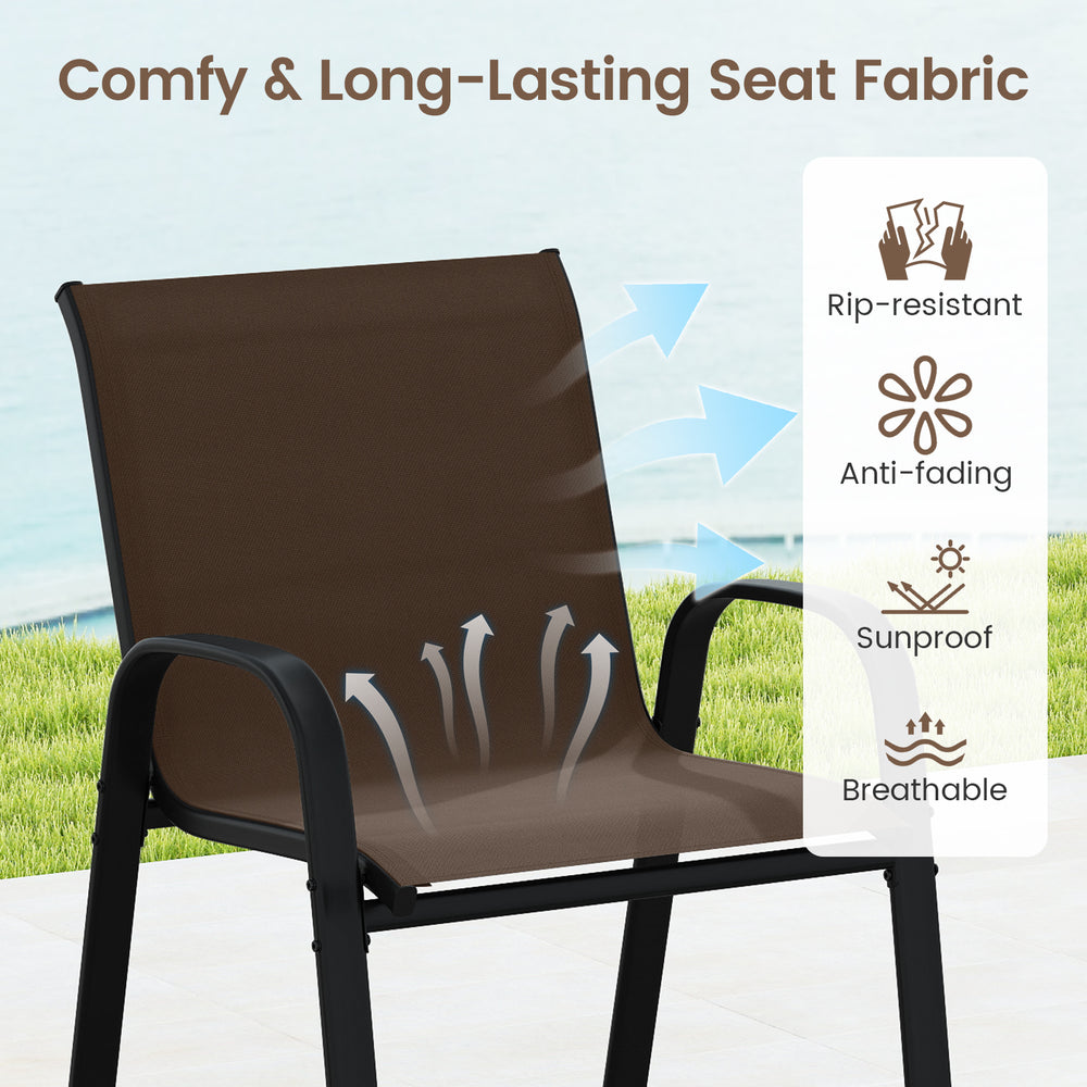 Close-up of the breathable, anti-fading seat fabric on the outdoor bar set, designed for comfort and durability.