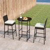 Outdoor bar set featuring two barstools and a round table with a tempered glass top, ideal for backyard relaxation.
