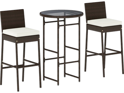 Costway 3-Pc Outdoor Patio Bar Set Metal Barstools Table 50785186 New