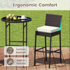 Outdoor bar set featuring a metal barstool with an inclined backrest and footrest, ideal for backyard relaxation.