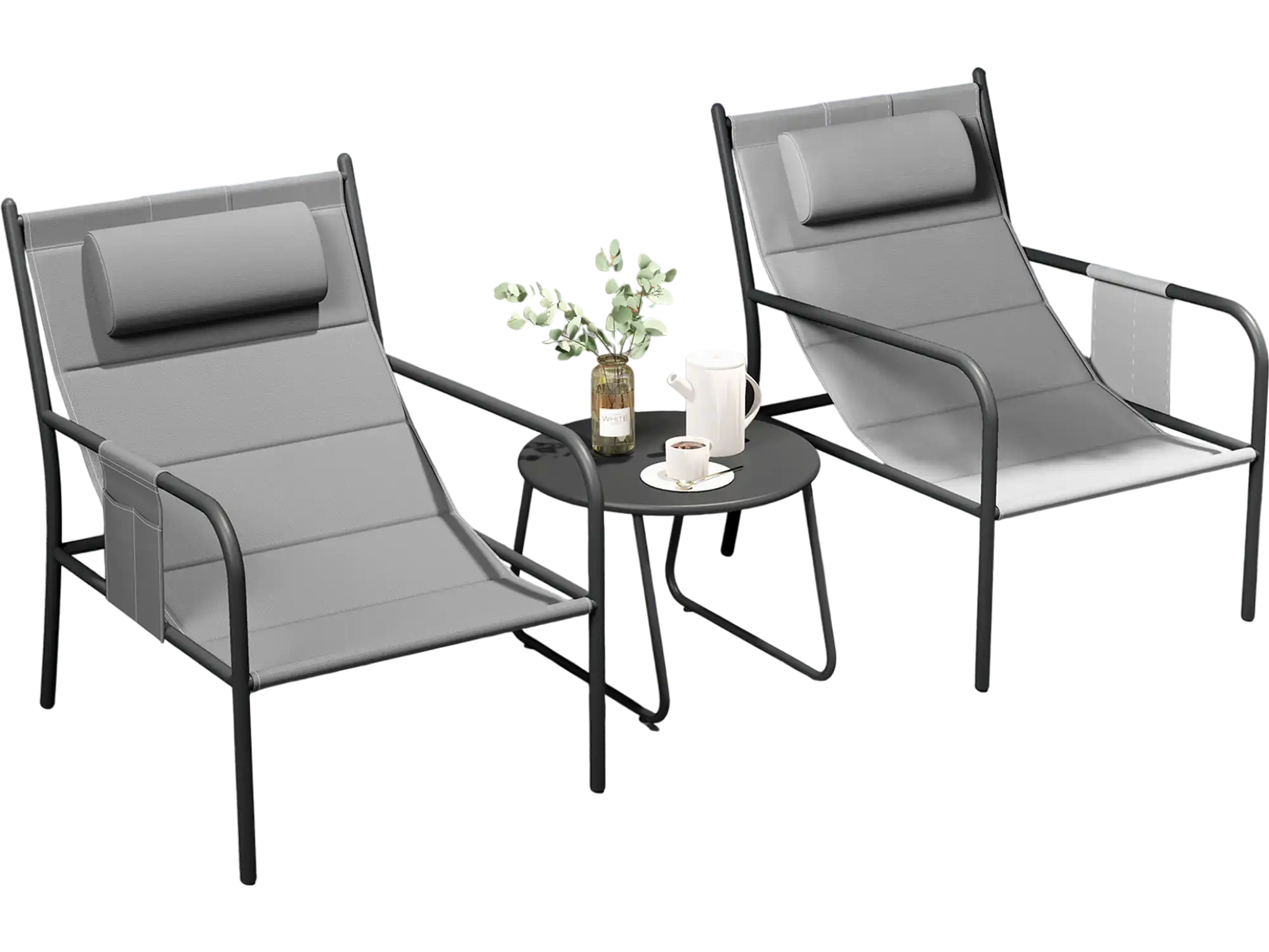 Costway 3-Piece Outdoor Patio Bistro Set Metal Chairs Coffee Table Gray 31986547 New