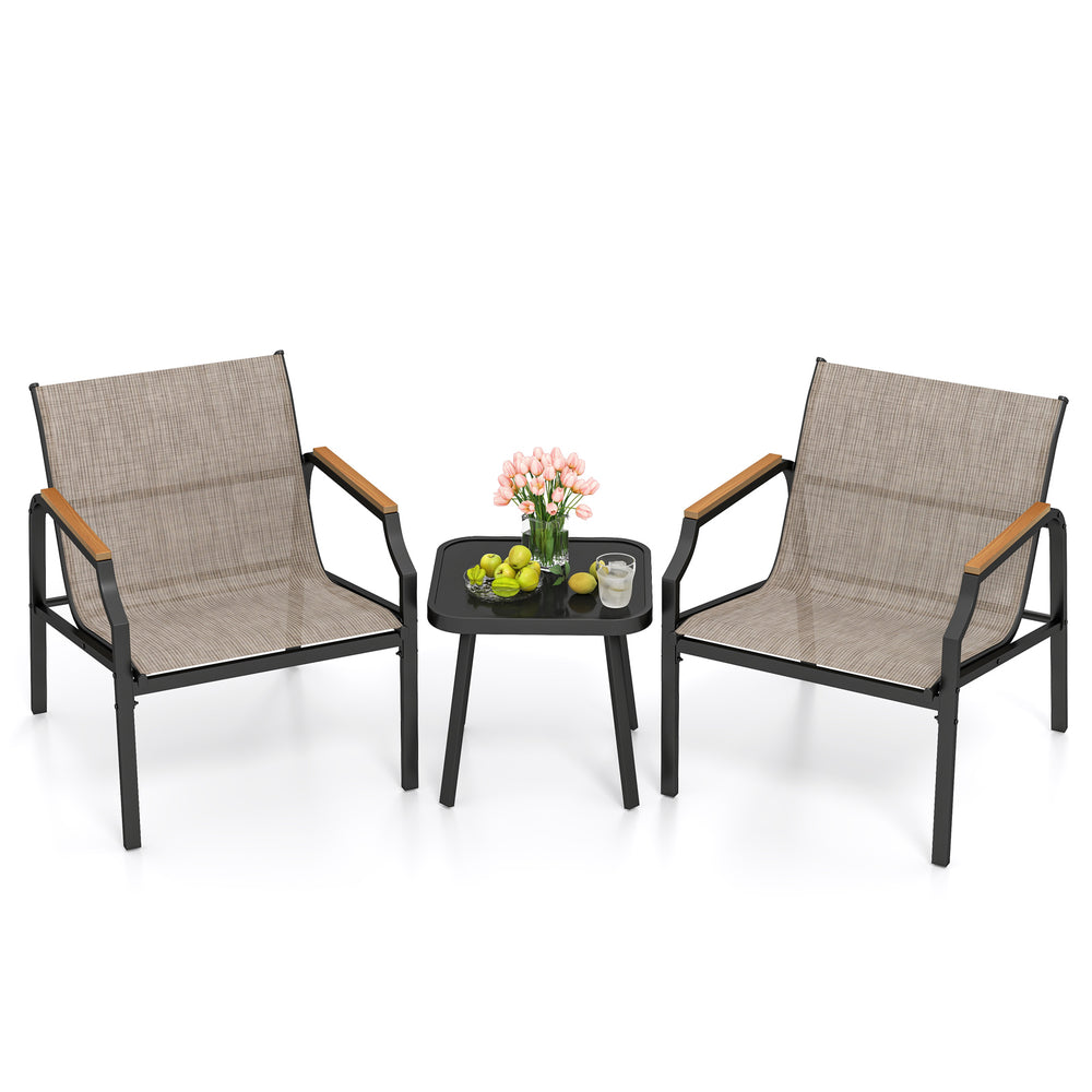 Stylish side table with a tempered glass top, perfect for enhancing outdoor spaces like patios or balconies.