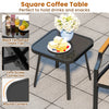 Square coffee table with black tempered glass top, perfect for drinks and snacks in outdoor settings like patios or.