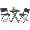 3-piece outdoor folding patio bistro set featuring a tempered glass table and two ergonomic chairs for space-saving.