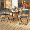 Three-piece outdoor folding patio bistro set featuring a tempered glass coffee table and two ergonomic chairs for easy.