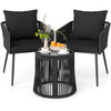Compact 3-piece outdoor furniture set in black with cushions, perfect for patios or gardens, featuring a durable PE.