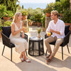 3-piece outdoor furniture set in black with cushions, ideal for patios and gardens, featuring a tempered glass tabletop.