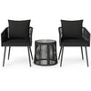Black 3-piece outdoor furniture set with cushions, featuring hand-wrapped PE rattan and a tempered glass tabletop for.
