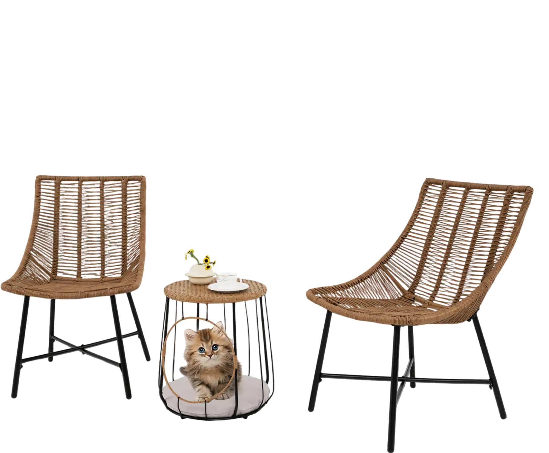 Costway 3 Piece Outdoor Patio Rattan Furniture Set with Pet House 318946527 New