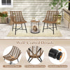 Three-piece outdoor furniture set featuring ergonomic rattan chairs and a side table, perfect for patio relaxation.