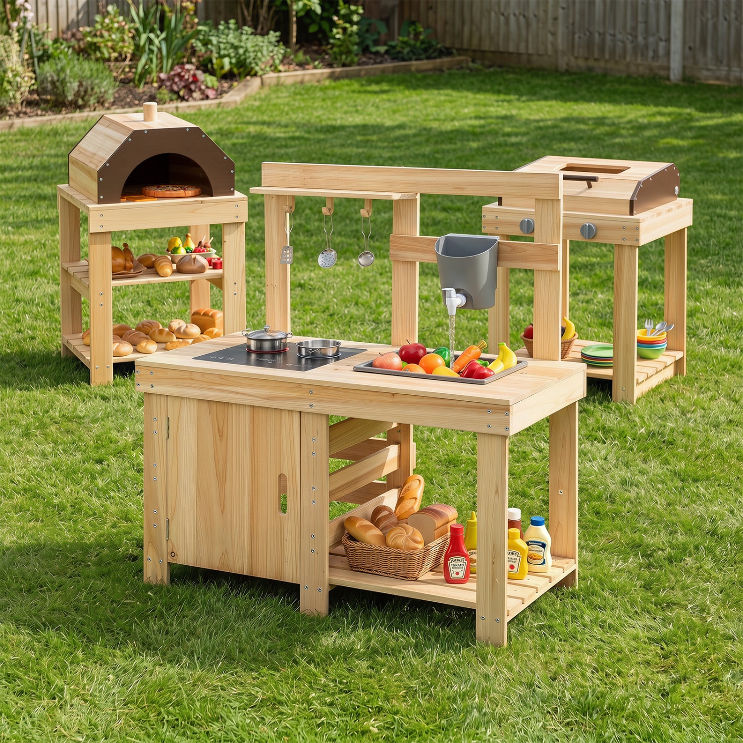 Costway 3-Pc Outdoor Mud Kitchen Playset BBQ Grill Pizza