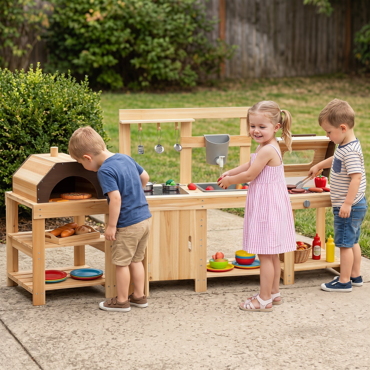 Costway 3-Pc Outdoor Mud Kitchen Playset BBQ Grill Pizza