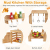 Mud kitchen with storage features solid fir wood, BBQ grill, pizza oven, and organized shelves for outdoor play.