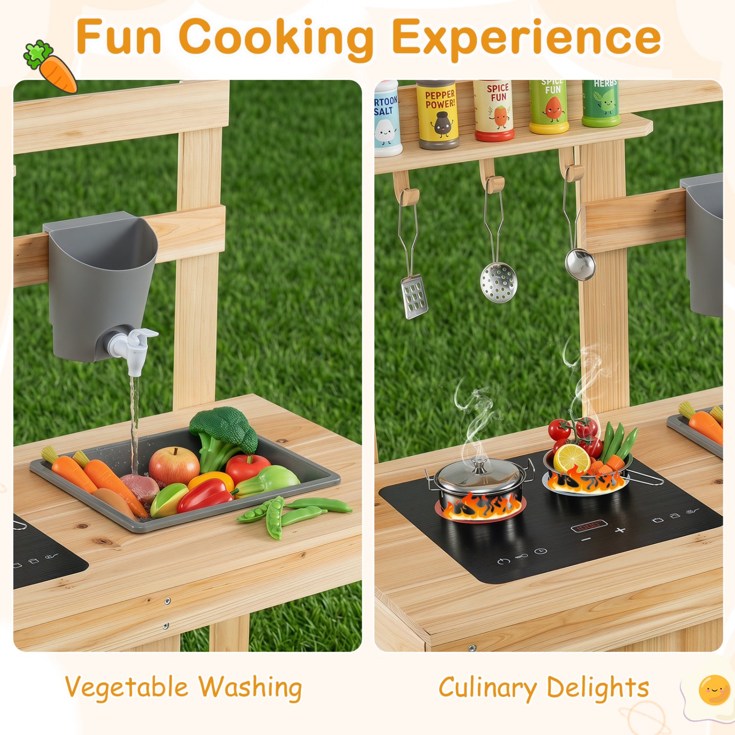 Costway 3-Pc Outdoor Mud Kitchen Playset BBQ Grill Pizza