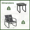 Dimensions of the 3 Piece Outdoor Rocking Bistro Set showing chair and table measurements for optimal placement and.