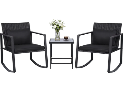 Costway 3-Piece Outdoor Rocking Bistro Set Cushions Glass Table 23239073 New