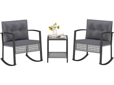 Costway 3-Piece Outdoor Wicker Rocking Chair Bistro Set 97431127 New