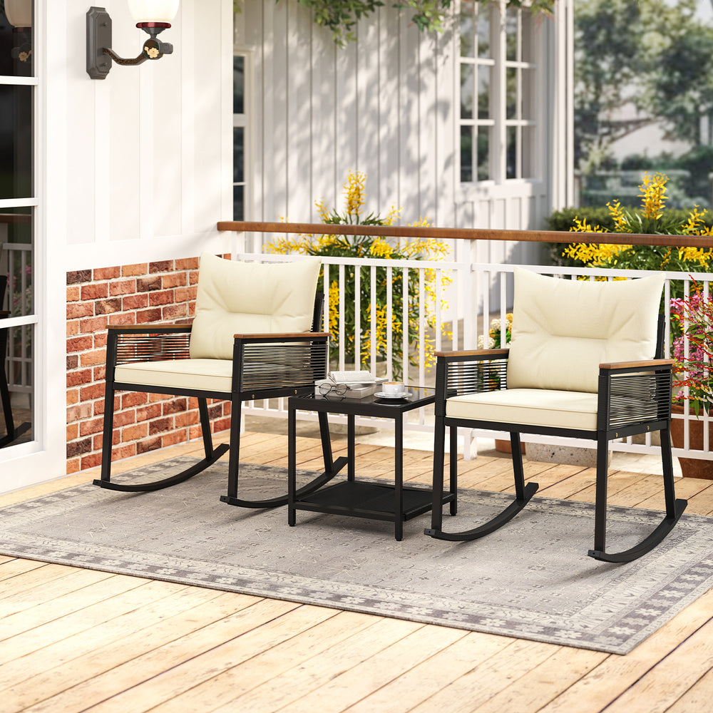 Detail of the soft sponge-filled seat cushion with smooth zipper on the rocking chair, ideal for outdoor comfort and.