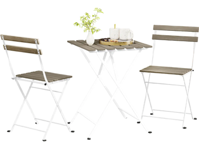 Costway 3 Piece Patio Acacia Wood Bistro Dining Set Gray 843591726 New