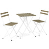 3-piece patio bistro set featuring gray acacia wood slatted tabletop and folding chairs, ideal for outdoor dining.