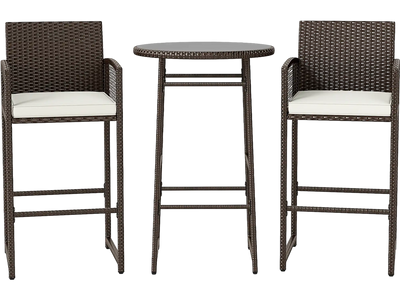 Costway 3-Piece Outdoor Wicker Patio Bar Set Table Armchairs 66016149 New