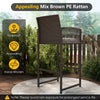 Bar height armchair in mix brown PE rattan with backrest and armrests, ideal for outdoor patio relaxation.