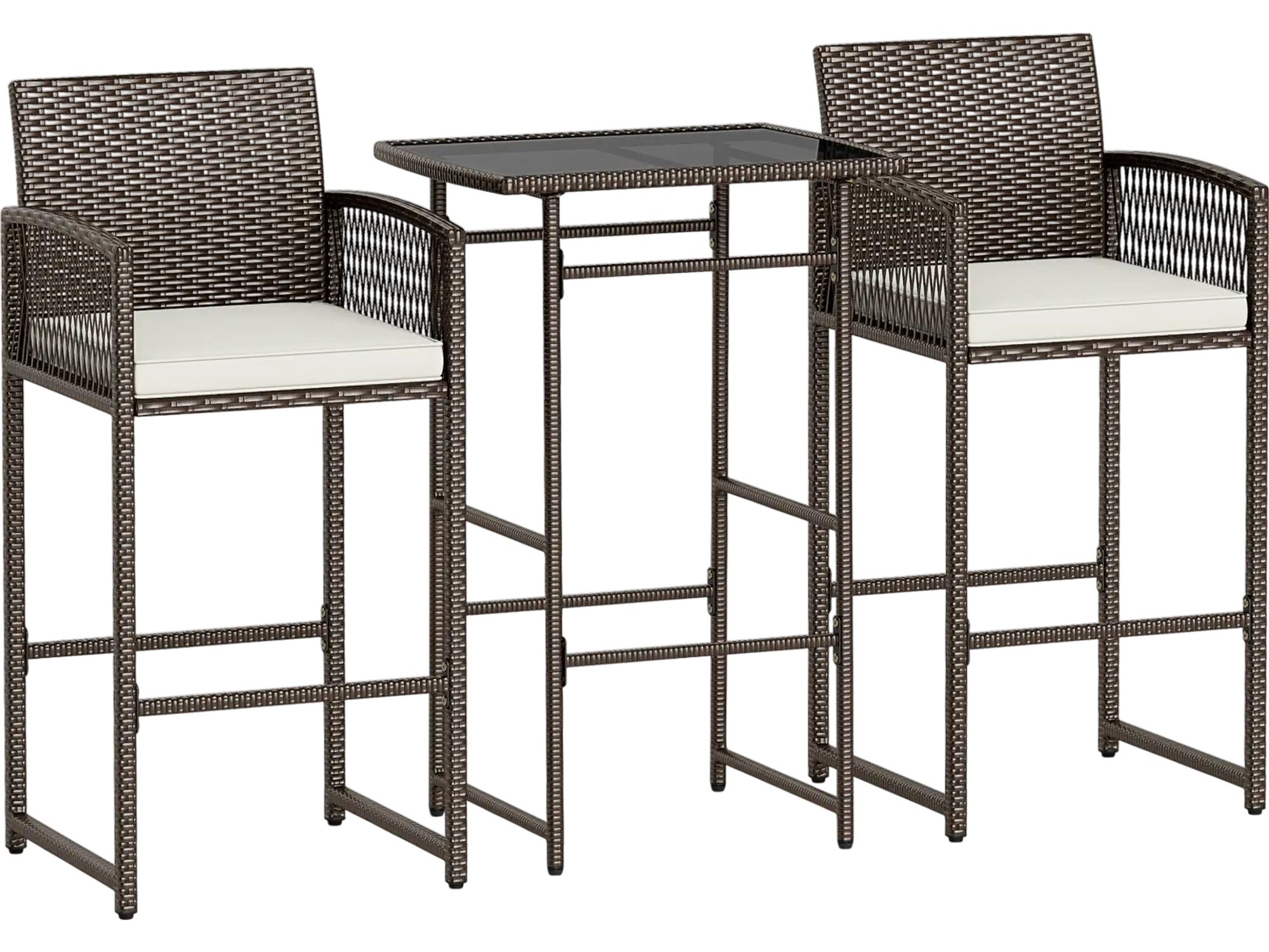 Costway 3-Pc Outdoor Wicker Bar Set w/ Table & 2 Cushioned Armchairs 92479817 New