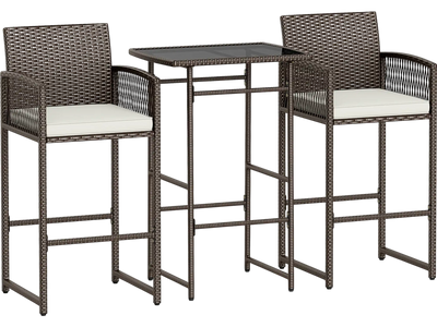 Costway 3-Pc Outdoor Wicker Bar Set w/ Table & 2 Cushioned Armchairs 92479817 New