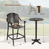Counter height bar stool and round table from a 3-piece patio set, featuring cast aluminum for outdoor use.