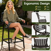 Counter height bar stool with ergonomic design, curved armrests, and contoured seat for outdoor patio comfort.